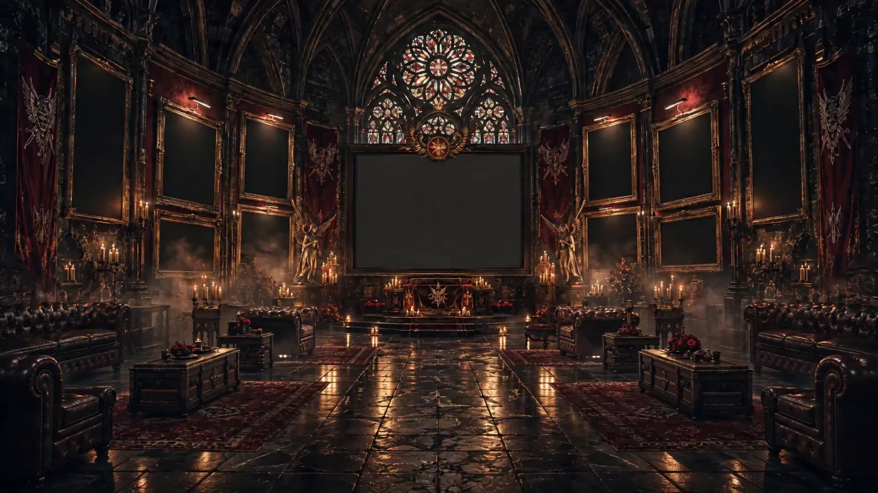 Blood Red Art Room with empty gold frames